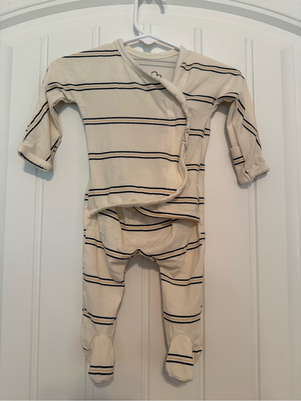 Bonsie Skin to Skin Babywear Cream and Navy Stripe Footed One-Piece